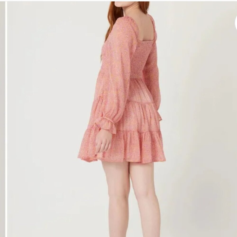 Patrons of Peace Smocked Babydoll Mini Dress Sz Medium Boho Peasant Cottage - Picture 3 of 9